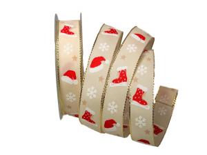 Geschenkband Dekoband Schleifenband Weihnachtsband Schlittschuh creme 25mm mit Draht