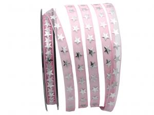 Weihnachtsband Silverstars rosa / silber 10mm ohne Draht im Bänder Großhandel günstig kaufen!