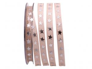 Weihnachtsband Silverstars toffee / silber 10mm ohne Draht - Schleifenband günstig online kaufen!