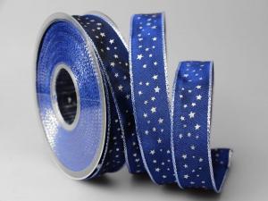 Weihnachtsband Sterne blau 25mm mit Draht im Bänder Großhandel günstig kaufen!