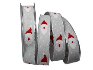 Geschenkband Dekoband Schleifenband Weihnachtsband Weihnachtsmann grau 25mm mit Draht