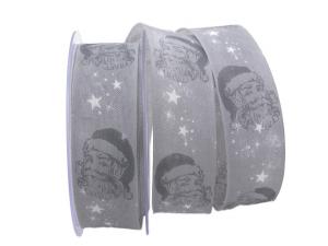 Weihnachtsband Weihnachtsmann grau 40mm mit Draht im Bänder Großhandel günstig kaufen!