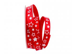 Weihnachtsband White Stars rot / weiß 15mm ohne Draht