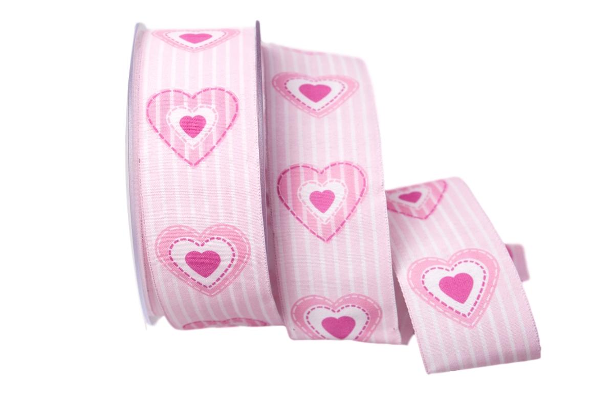 Motivband Antik Heart 40mm rosa mit Draht
