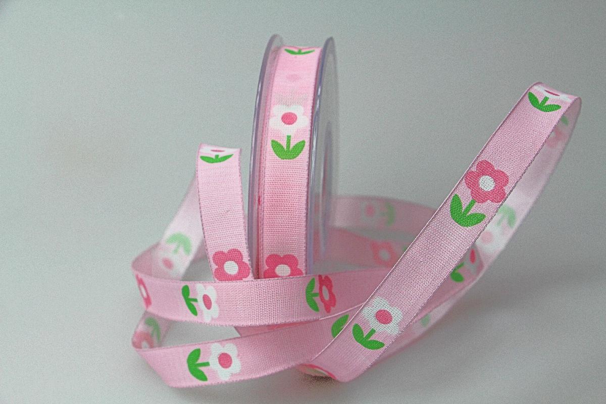 Motivband Blume rosa 15mm mit Draht