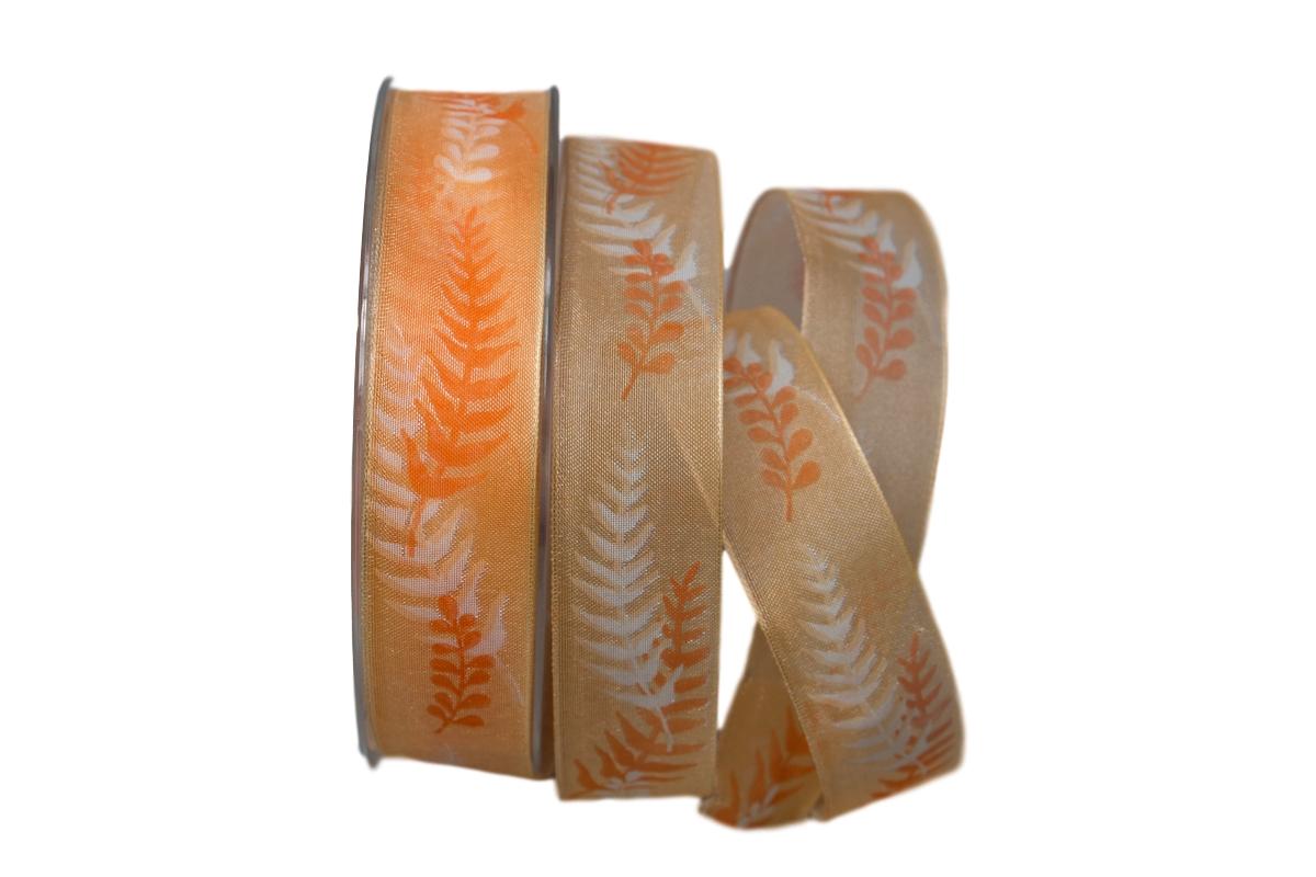 Motivband Farn 25mm orange mit Draht