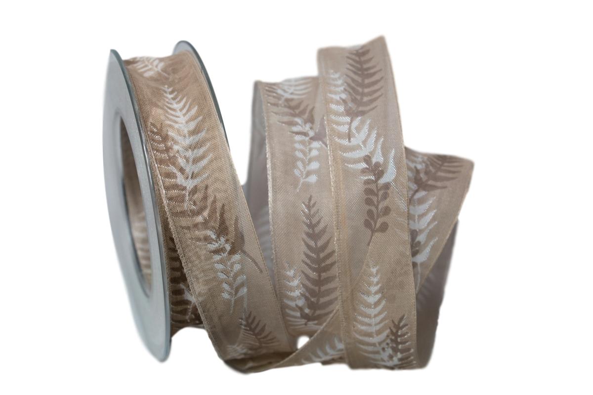 Motivband Farn 25mm toffee / braun mit Draht