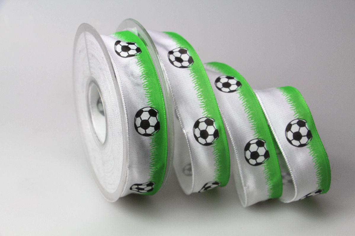 Motivband Fussball grün 25mm mit Draht