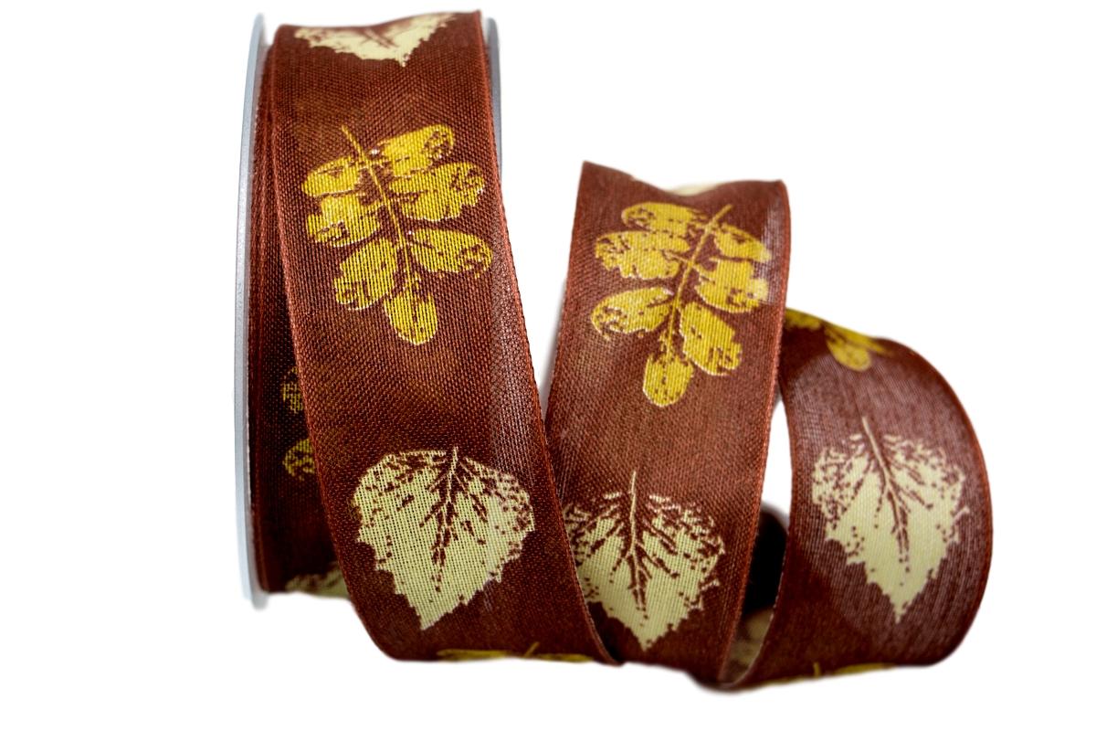 Motivband Herbstlaub braun 40mm mit Draht