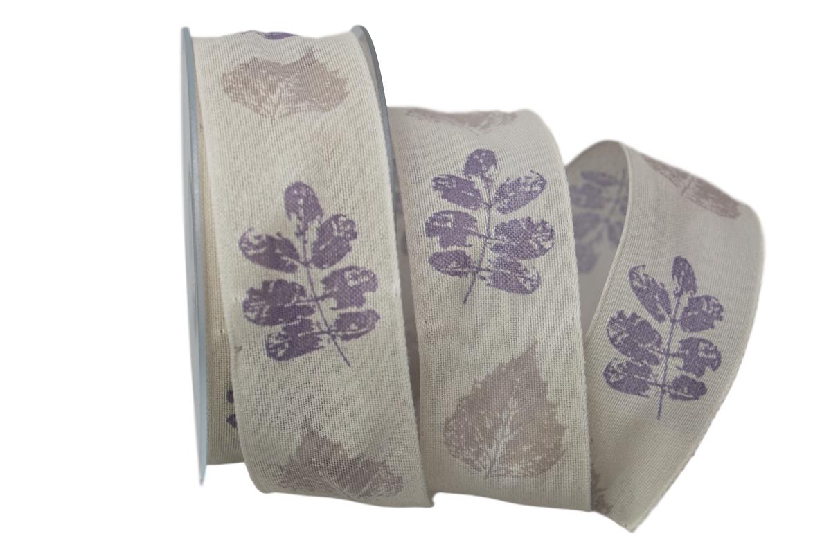 Motivband Herbstlaub creme 40mm mit Draht