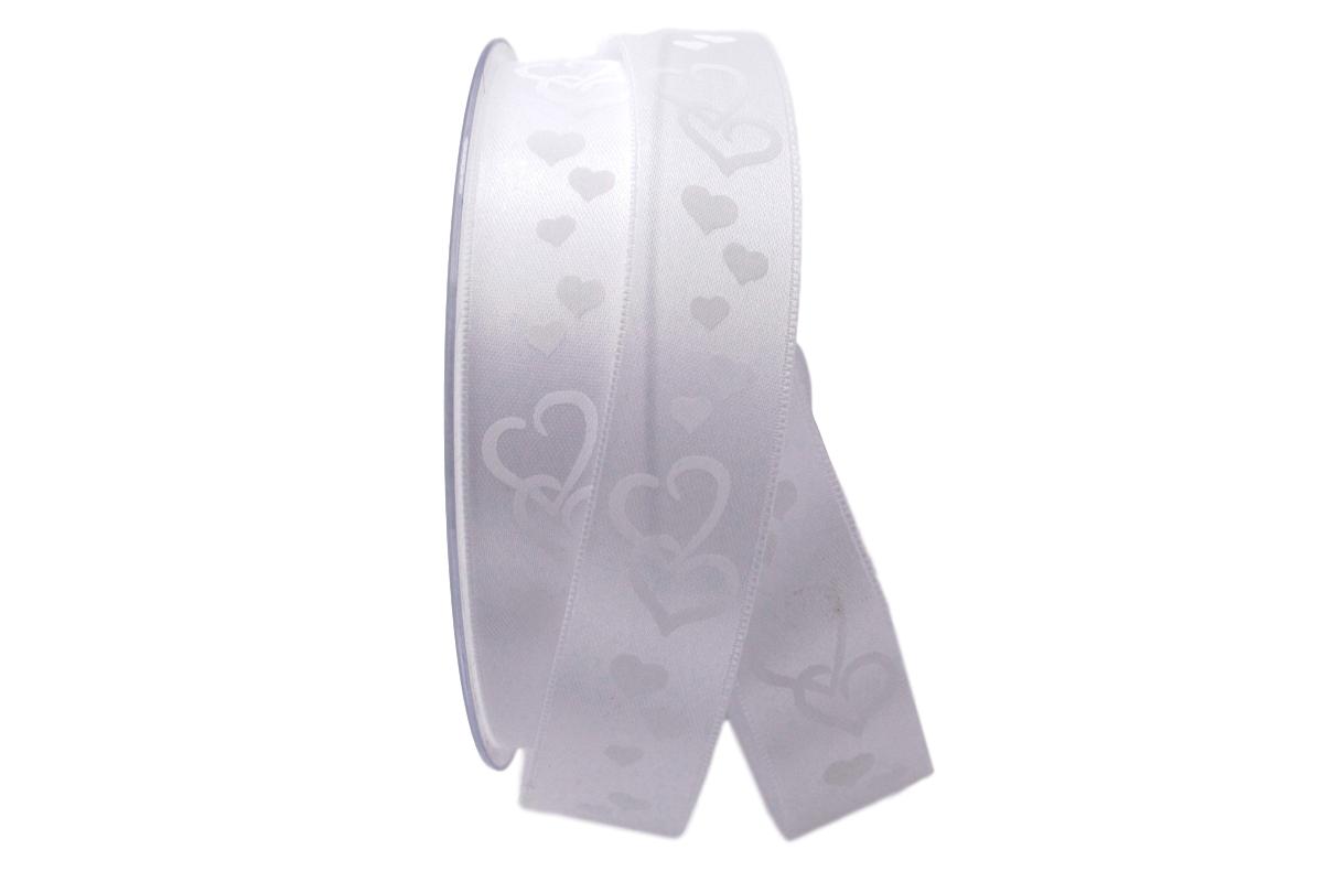 Motivband Herz Tender 25mm weiß ohne Draht