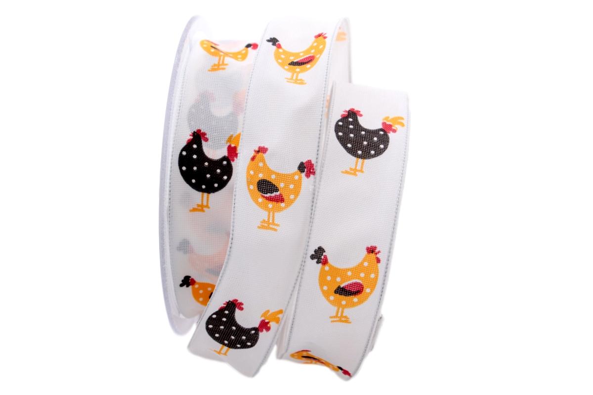 Motivband Hühnerhof orange 25mm mit Draht