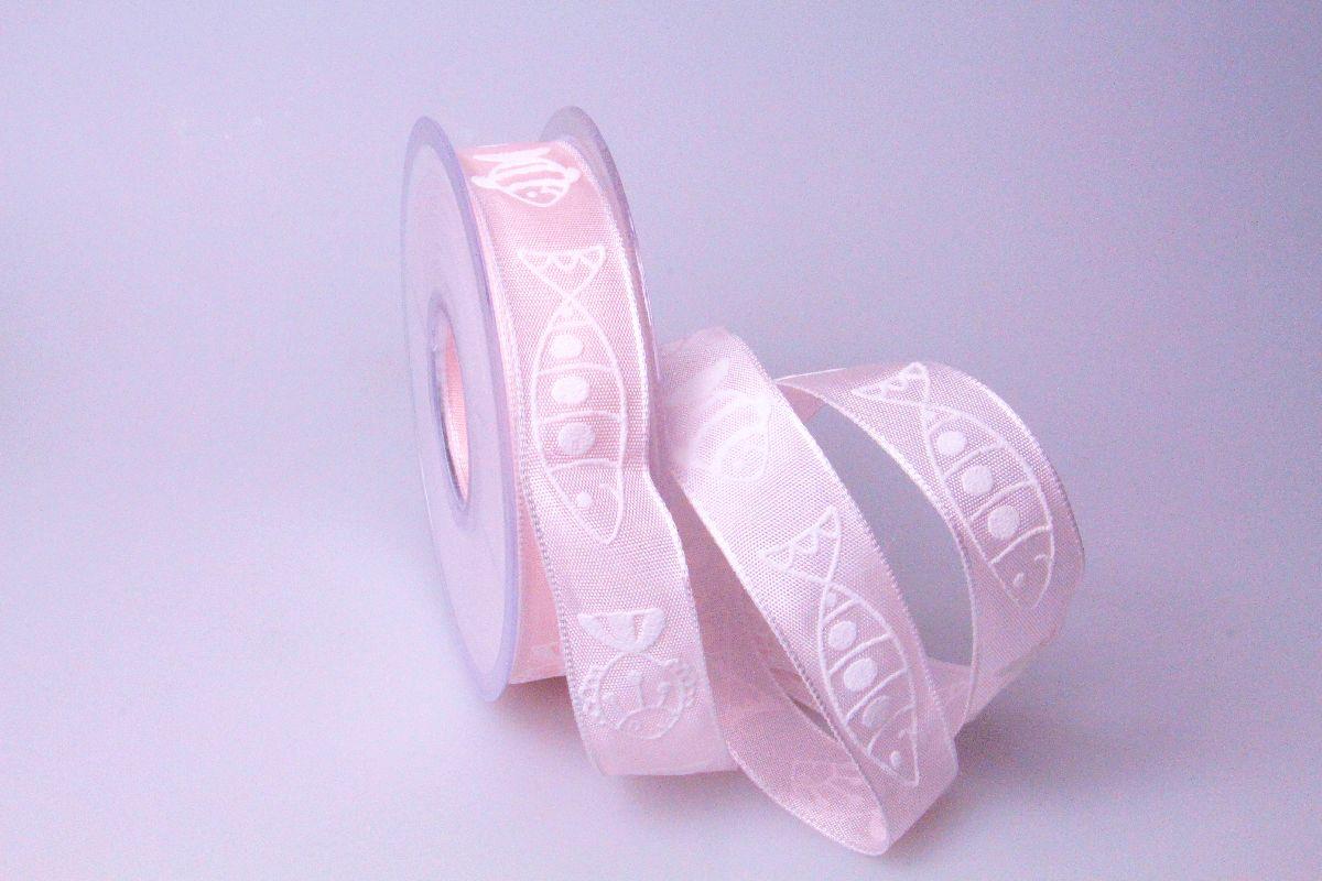Motivband Kommunion rosa 25 mm mit Drahtkante