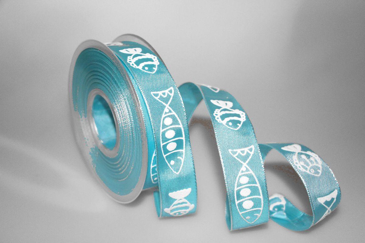 Motivband Kommunion türkis 25 mm mit Drahtkante