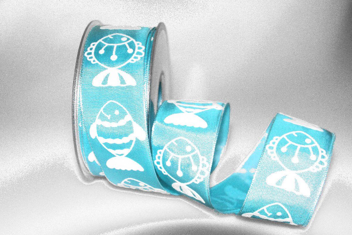 Motivband Kommunion türkis 40 mm mit Drahtkante