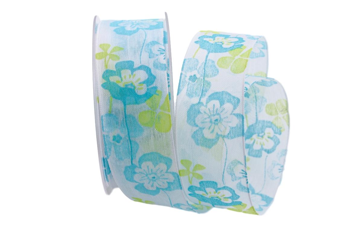 Motivband Light Flower türkis 40mm mit Draht