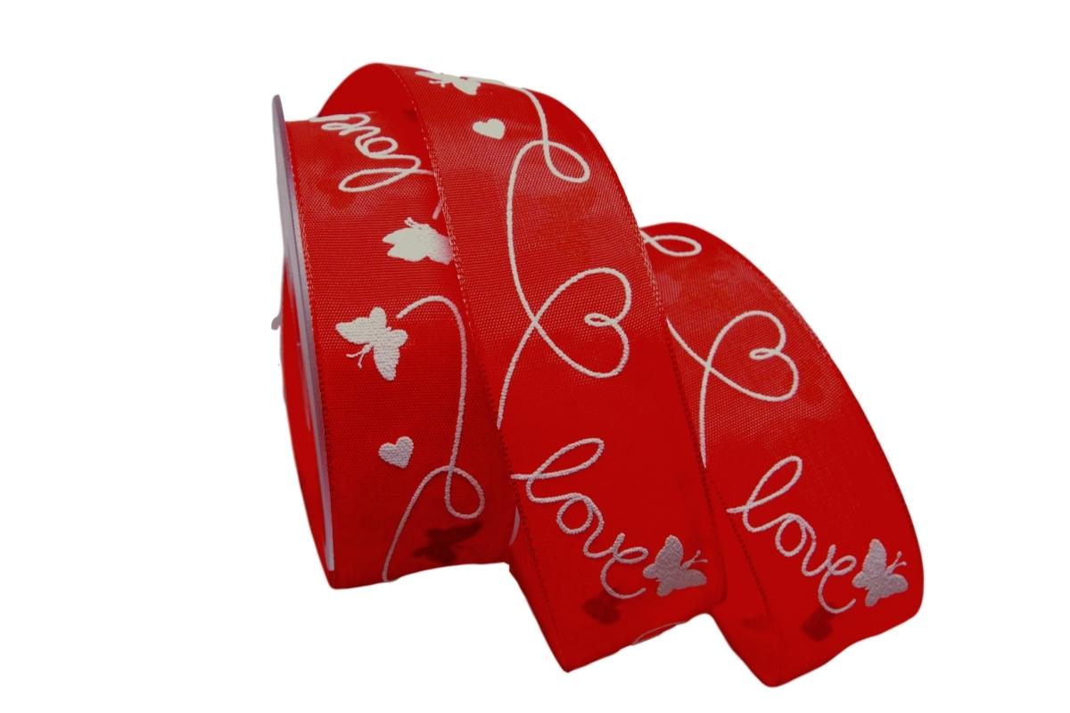 Motivband Love rot 40mm mit Draht
