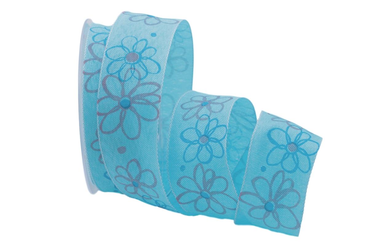 Motivband moderne Blume türkis 40mm mit Draht