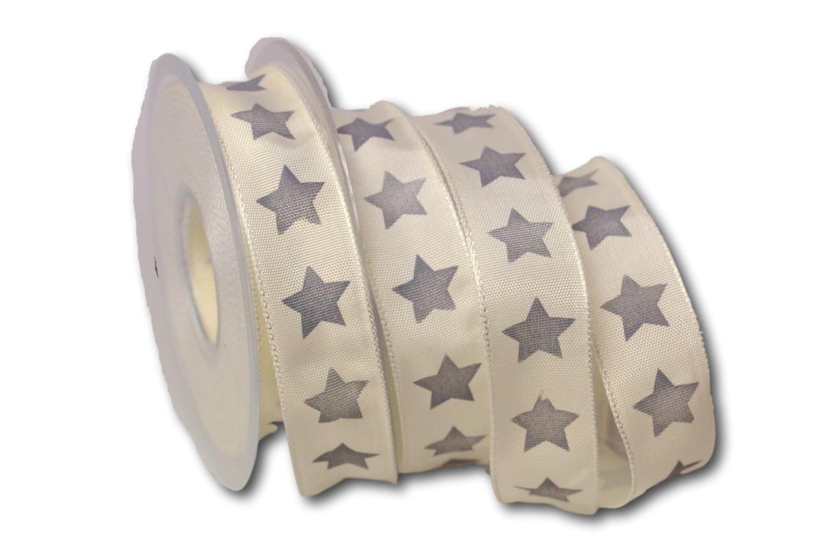 Motivband moderner Stern creme 25mm mit Draht