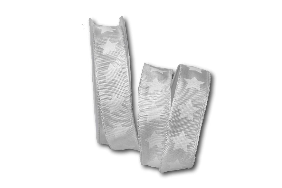 Motivband moderner Stern grau 25mm mit Draht