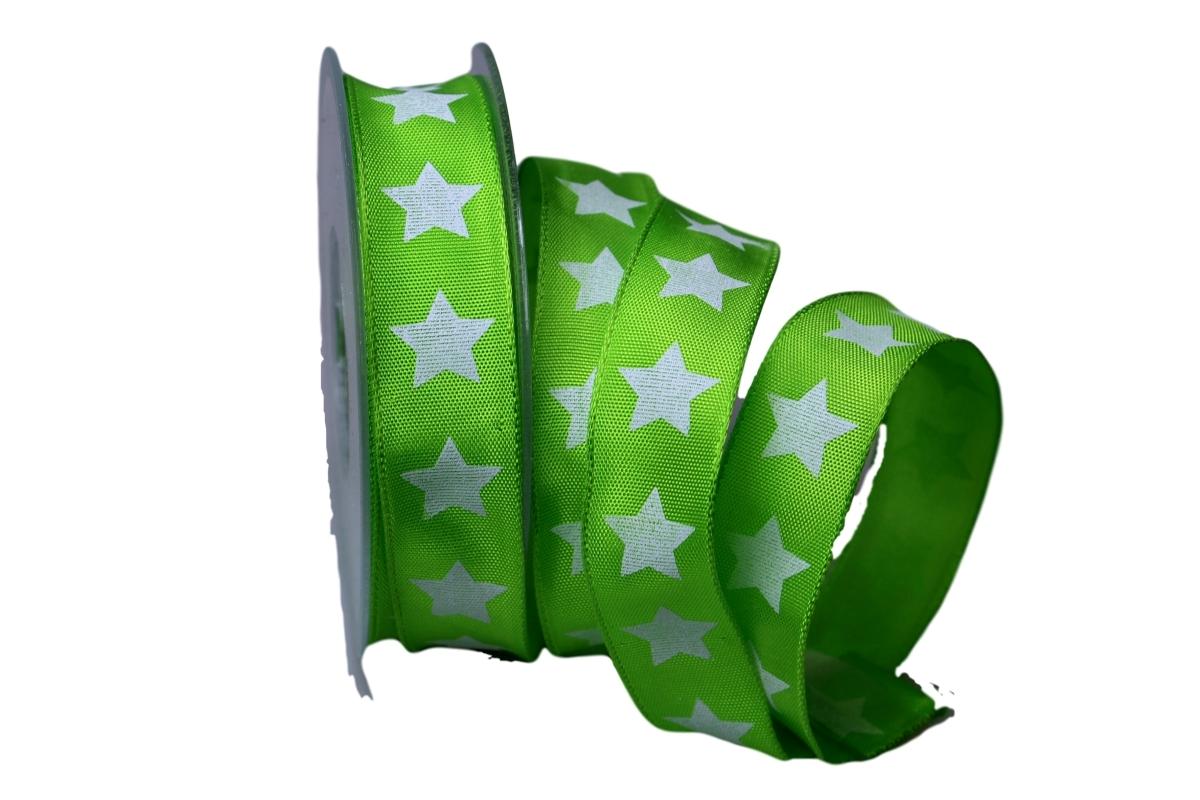 Motivband moderner Stern hellgrün 25mm mit Draht