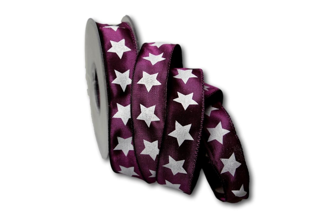 Motivband moderner Stern Lila - Beere 25mm mit Draht