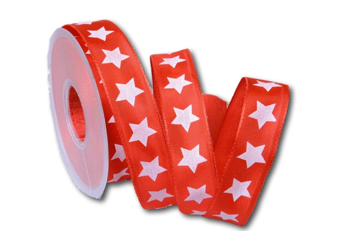 Motivband moderner Stern rot 25mm mit Draht
