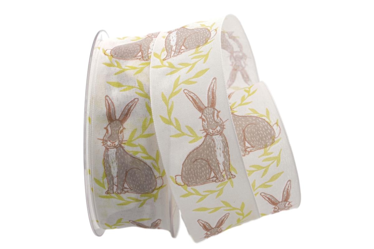 Motivband Osterhase weiß / grau 40mm mit Angelschnur