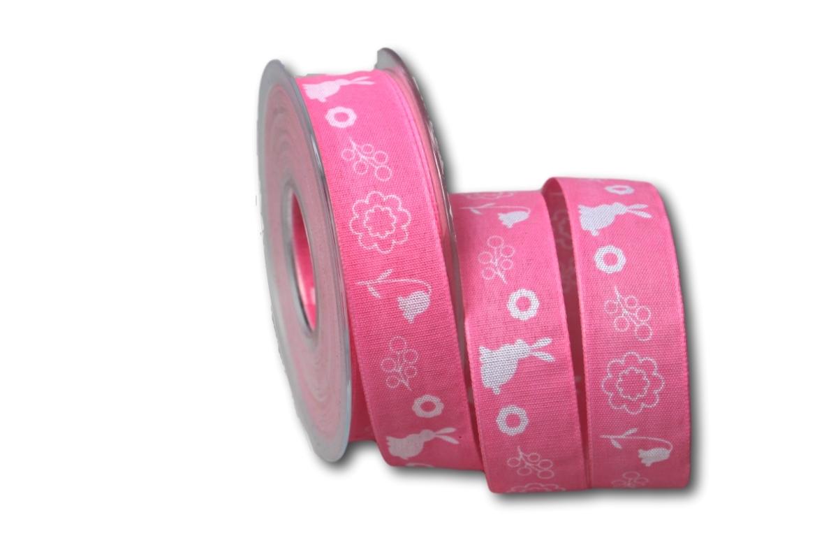 Motivband Osterwiese rosa 25mm mit Draht