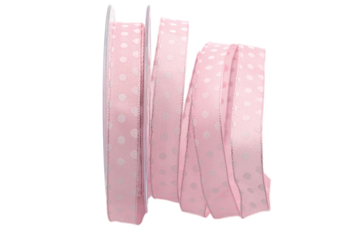 Motivband Punkteband rosa 15mm mit Draht