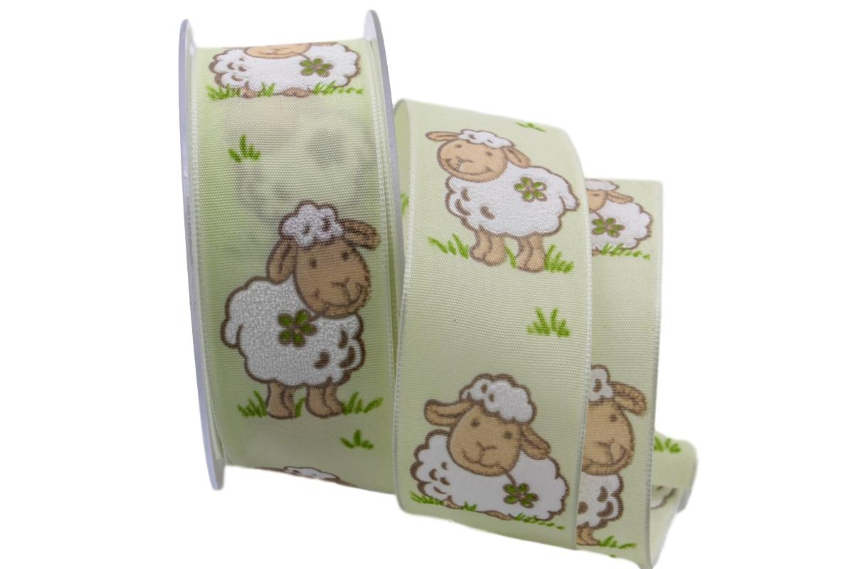 Motivband Schäfchen hellgrün 40mm mit Draht