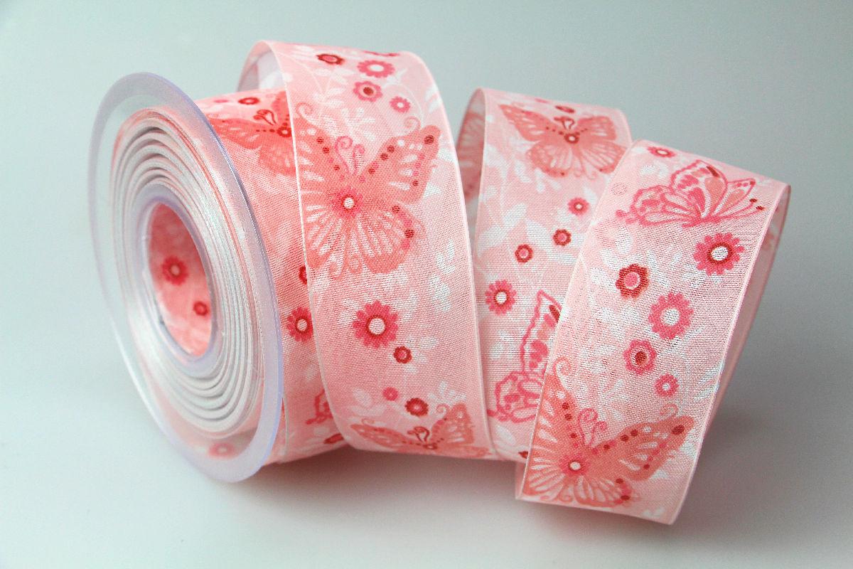 Motivband Schmetterling 40mm rosa mit Draht