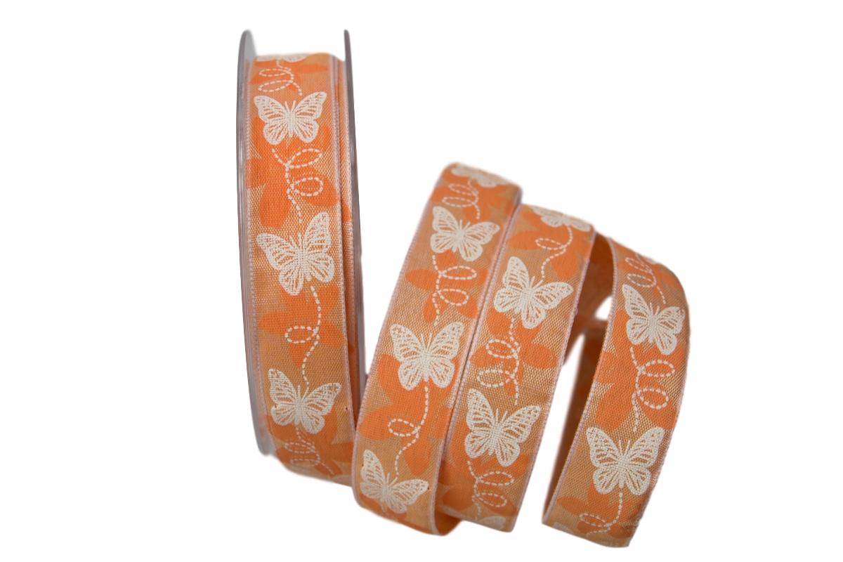 Motivband Schmetterling orange ohne Draht 25mm