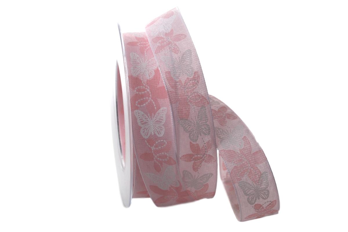 Motivband Schmetterling rosa ohne Draht 25mm