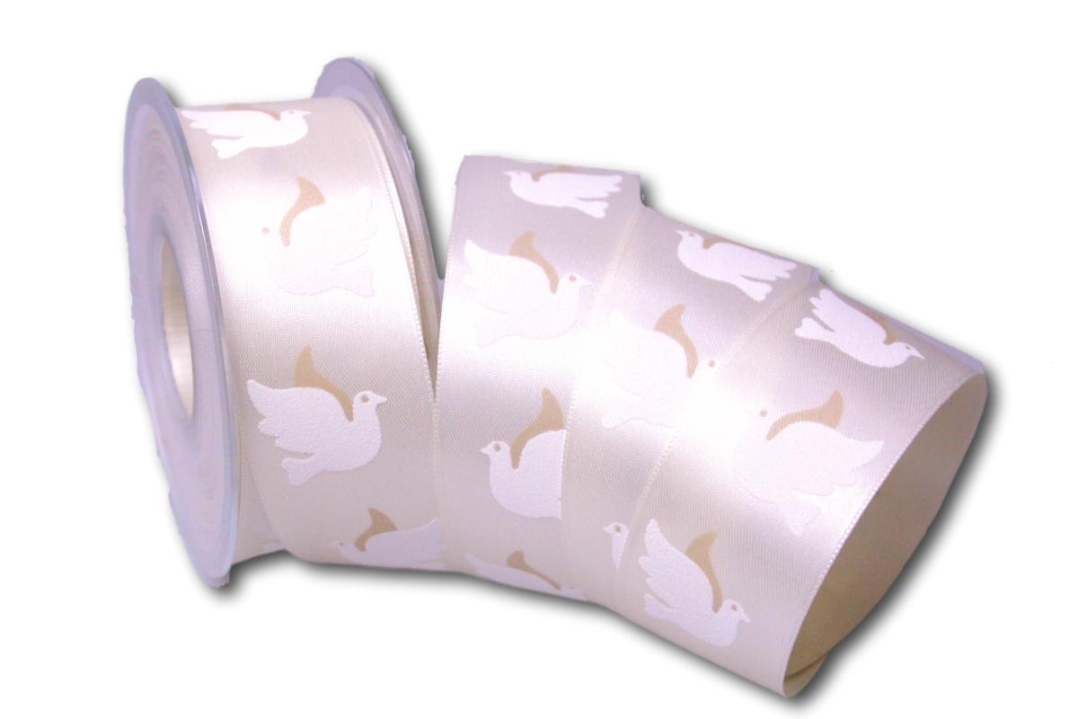 Motivband Taube 40mm creme ohne Draht
