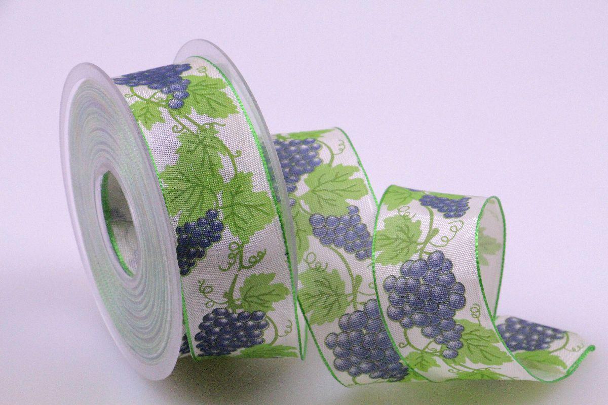 Motivband Weintraube blau mit Draht 40mm