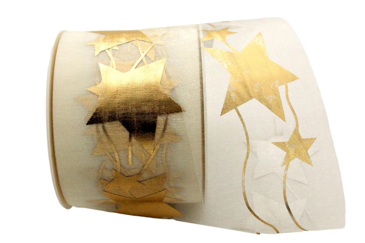 Organza Stern creme ohne Draht 70mm