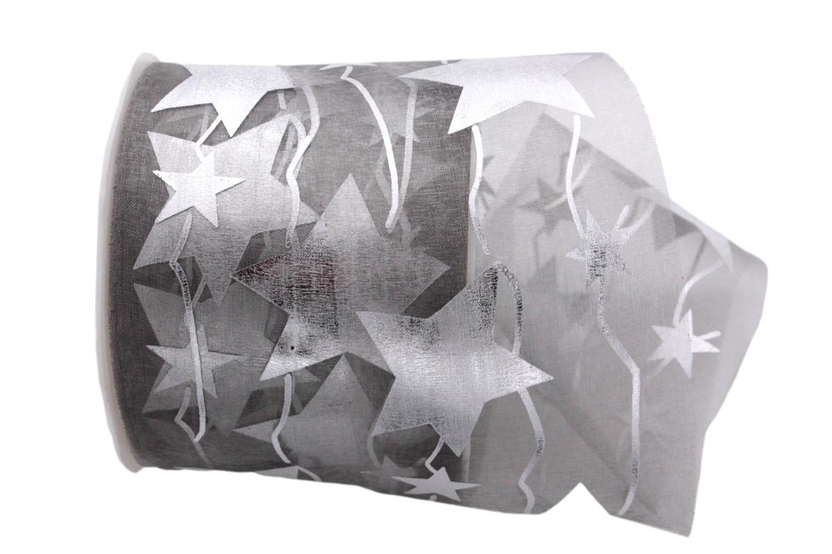 Organza Stern silber ohne Draht 70mm