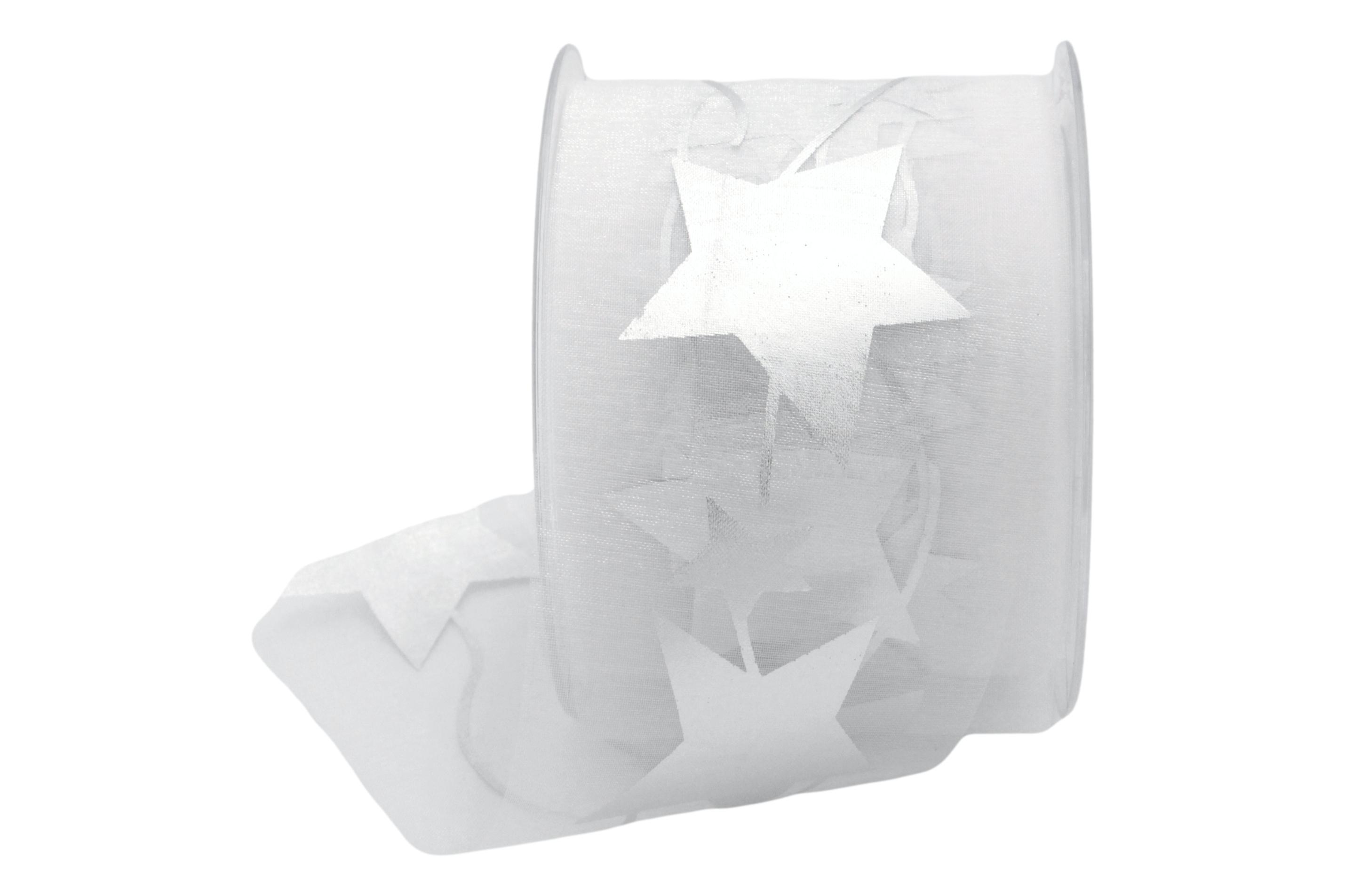 Organza Stern weiß / silber ohne Draht 70mm