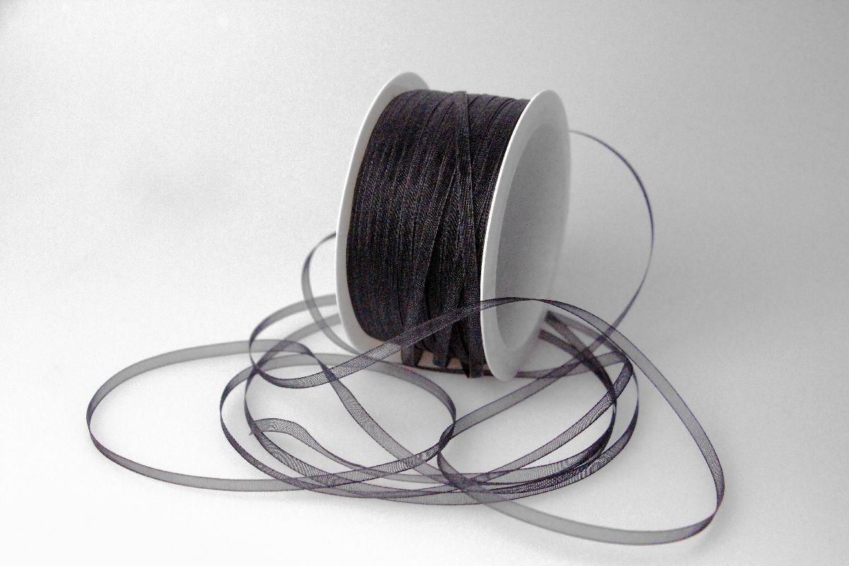 Organzabändchen 3mm schwarz ohne Draht