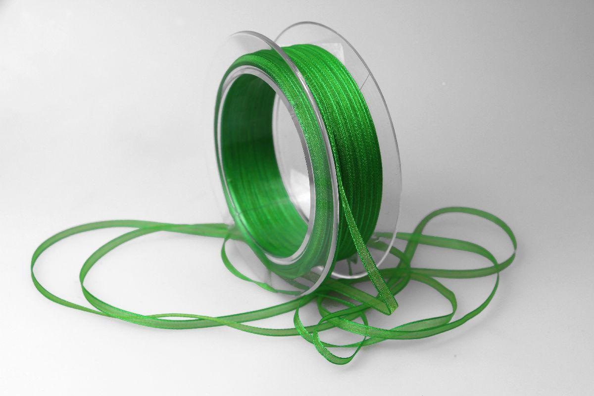 Organzabändchen 3mm grün ohne Draht