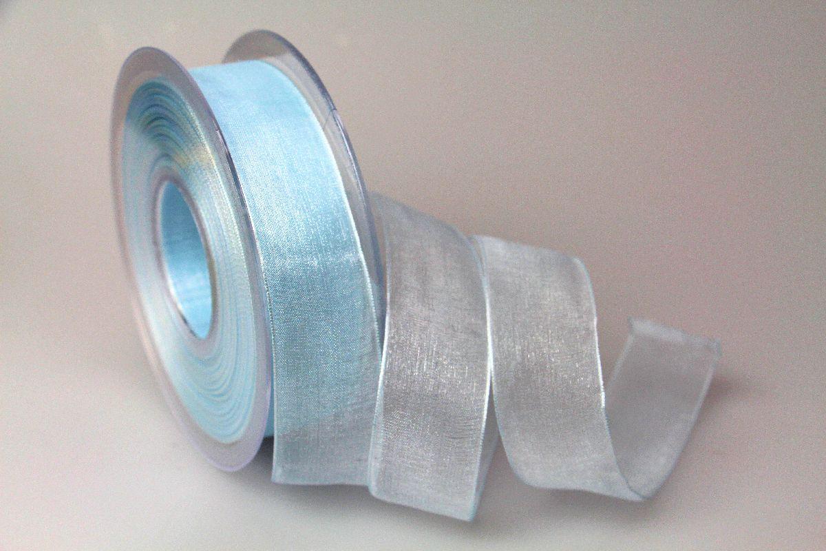 Organzaband 25mm hellblau ohne Draht