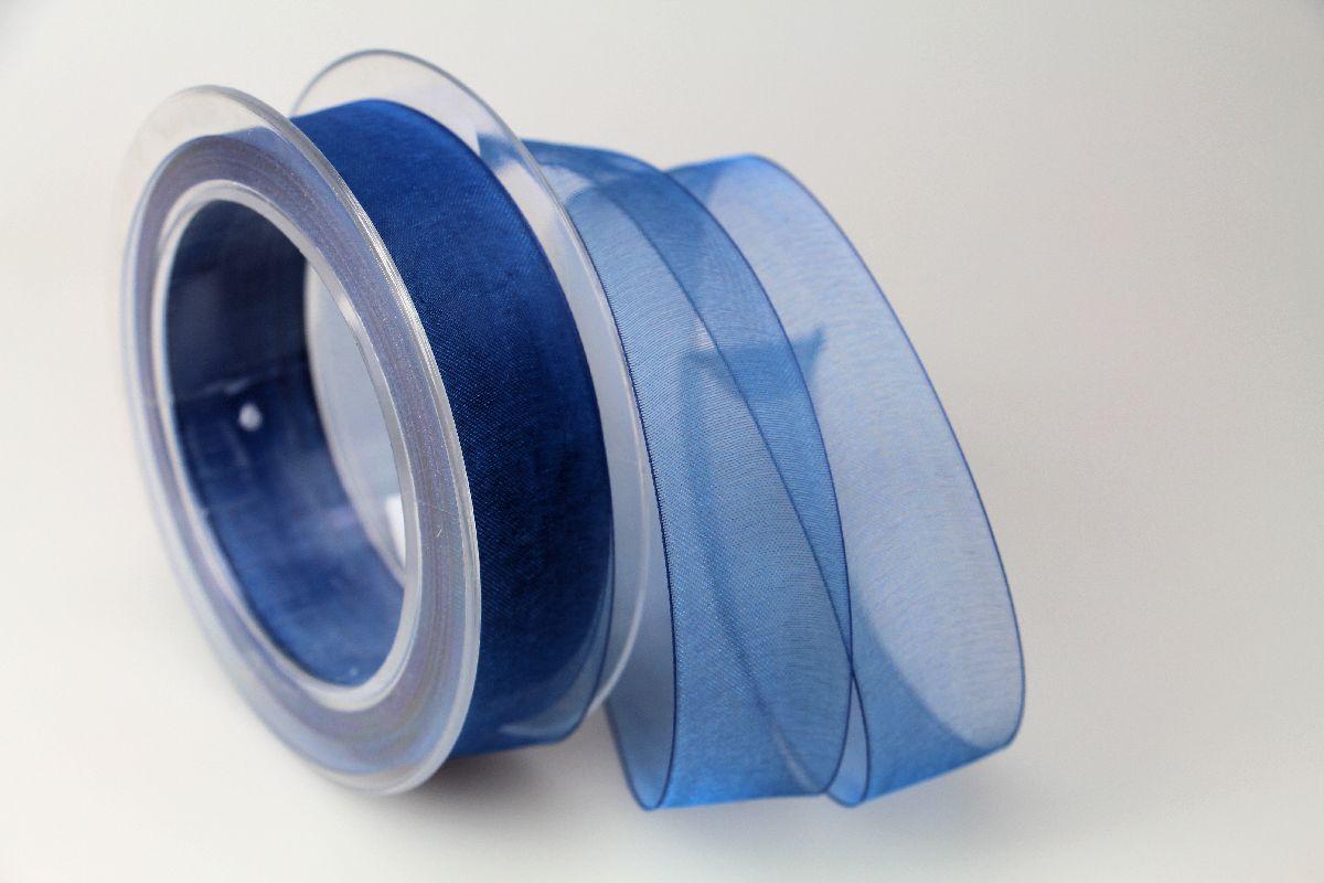 Organzaband Blau ohne Draht 25mm