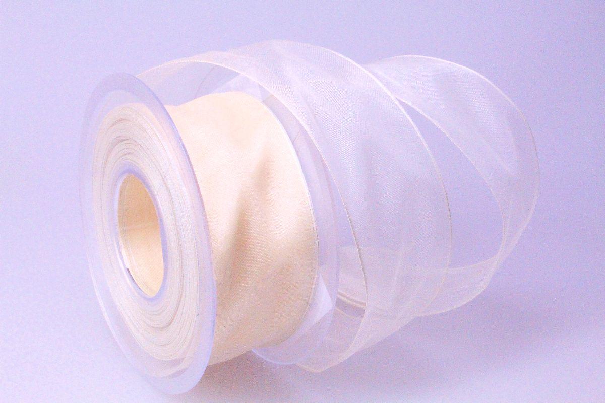Organzaband Creme mit Draht 40mm
