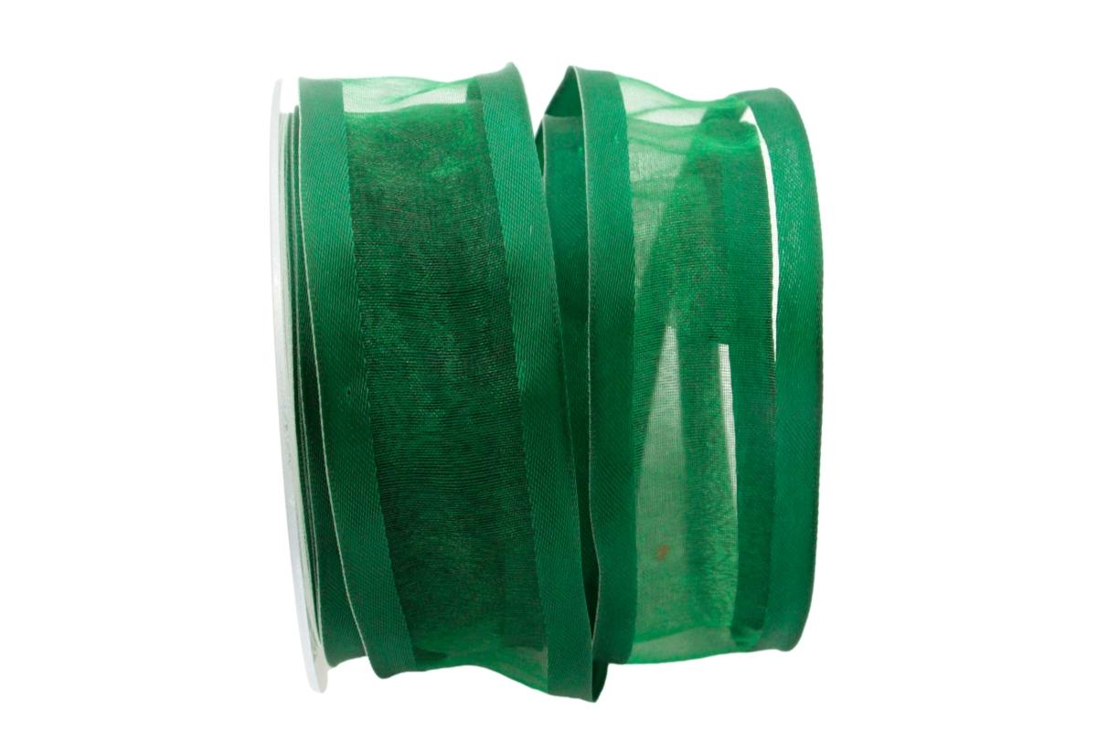 Organzaband Florband Dunkelgrün mit Draht 40mm