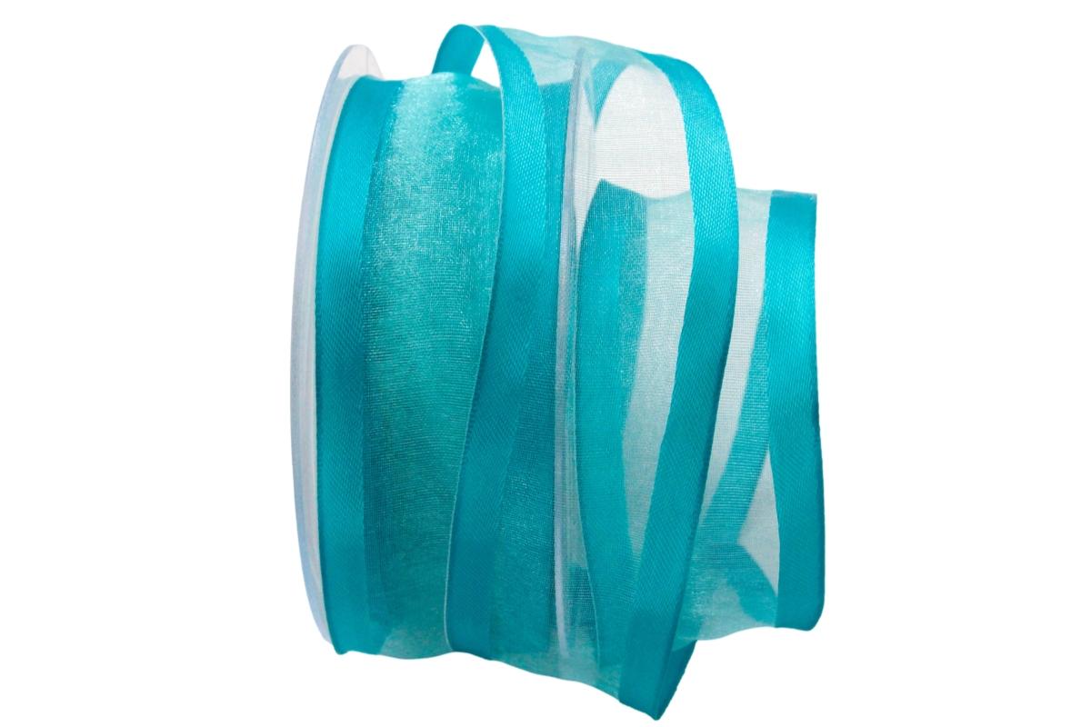 Organzaband Florband Türkis mit Draht 40mm