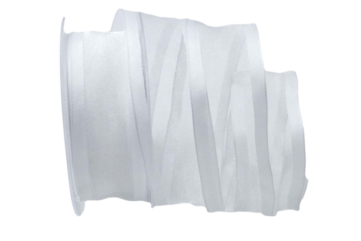 Organzaband Florband Weiß mit Draht 40mm