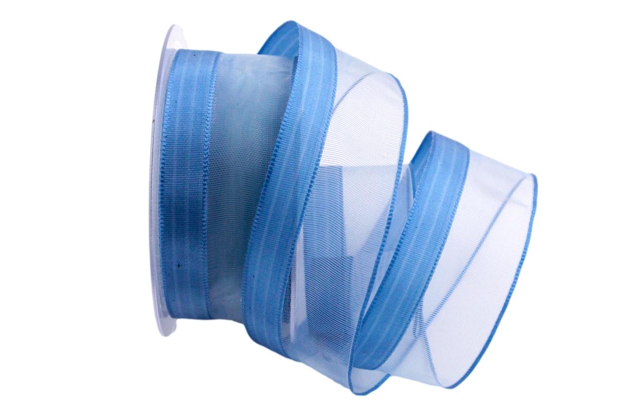 Organzaband Frühjahrsorganza blau ohne Draht 40mm