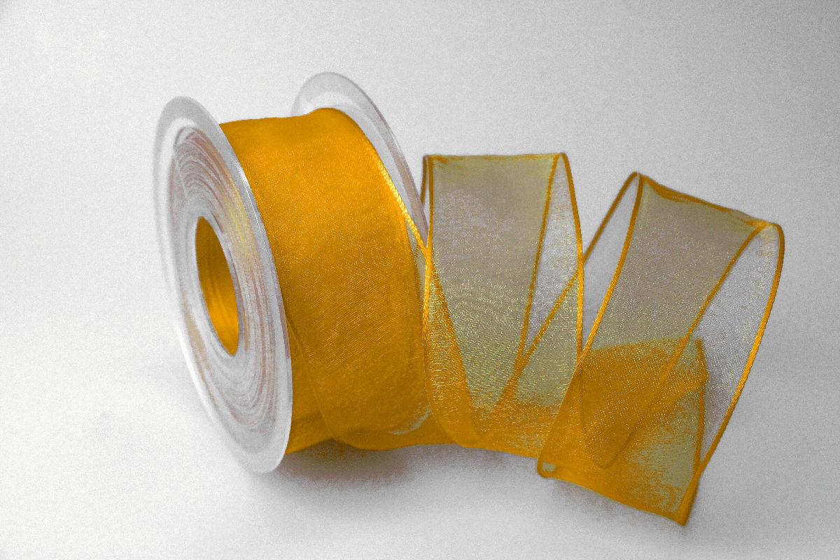 Organzaband gelb mit Draht 40mm