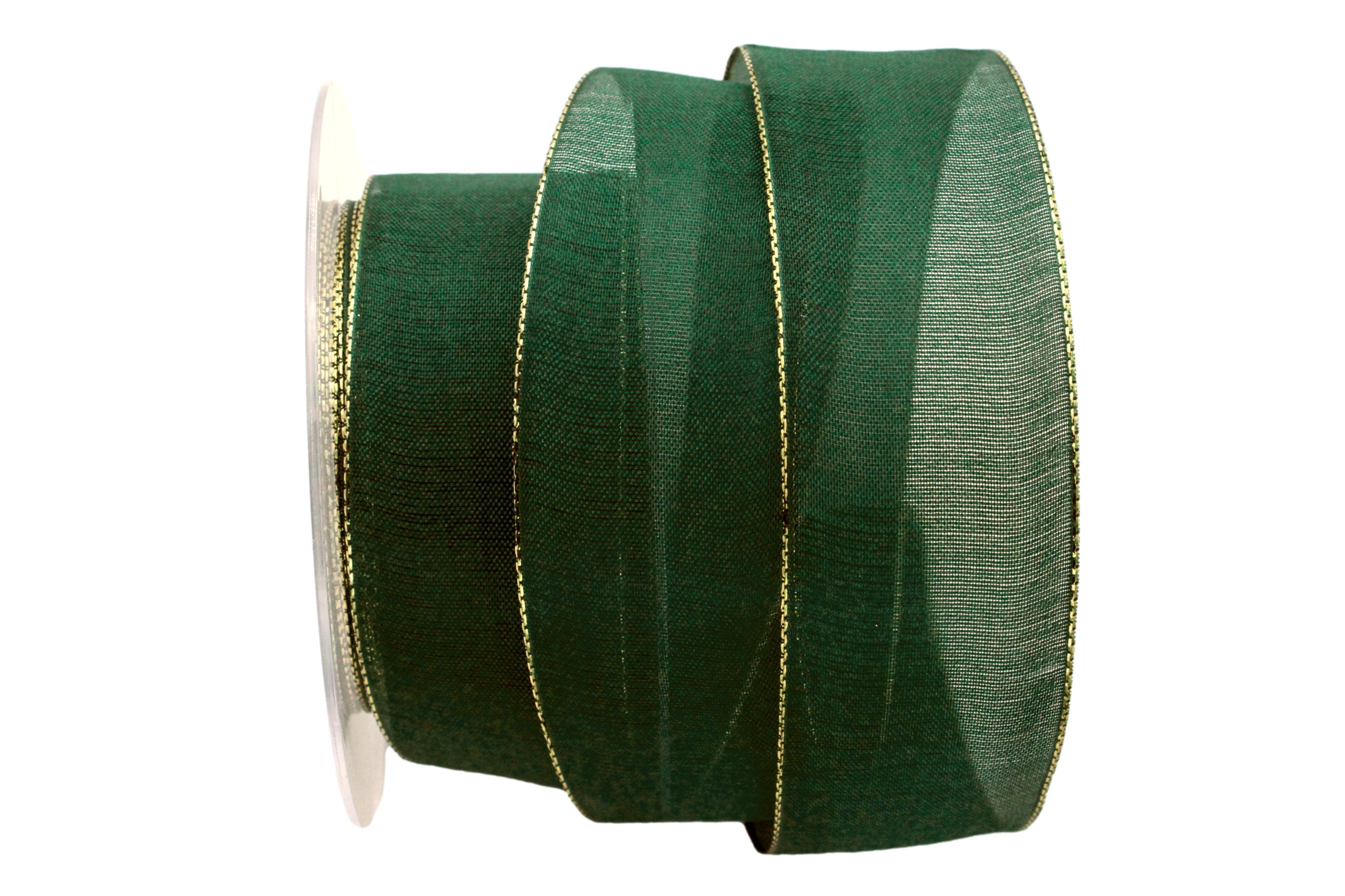 Organzaband Goldkante grün 40mm mit Draht